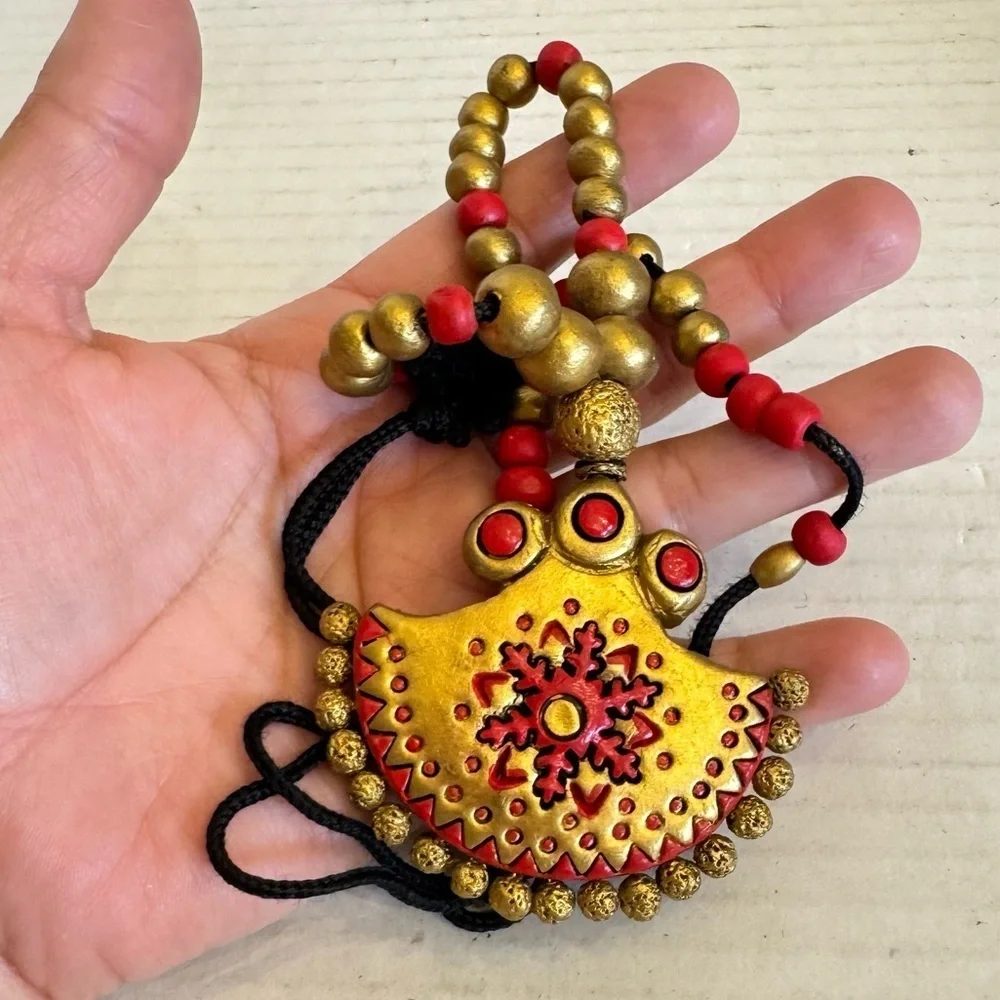 Terracotta Necklace Indian Bollywood Style Gold Red Temple Wedding Jewelry - Picture 16 of 16